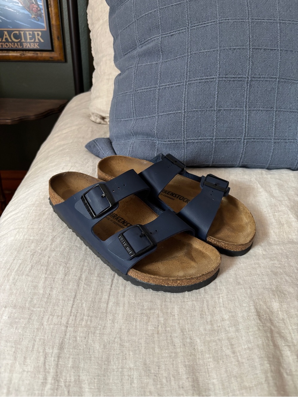 Birkenstock Arizona Birko-Flor Navy Sandals Size 42 Narrow